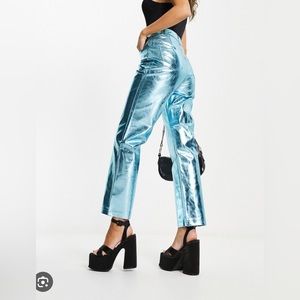 Blue metallic leather pants
